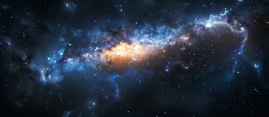 Wall Mural - A stunning celestial galaxy filled with twinkling stars and featuring a striking bright orange light at its center