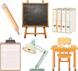  illustration set of  school board and supplies