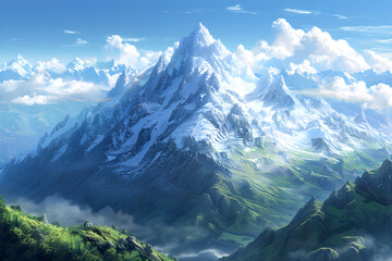 Wall Mural - A stunning wallpaper of a mountain view, perfect for enhancing any room with a touch of natural beauty.