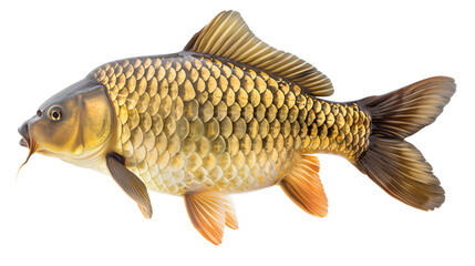 Wall Mural - Common carp lake fish, seafood isolated on white background