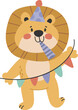 Cute lion with decorative flag illustration vector