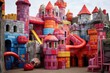 Giant's Playground: Oversized toys and structures around the castle.