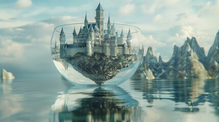 Wall Mural - Suspended in the glass chalice, the fortress stands as a symbol of strength and resilience, a beacon of hope in a world of uncertainty.