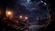 Fantasy night landscape with a lantern in the forest. 3d rendering