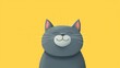 Cute big grey cat with in sunglasses smiles pleased, copy space on empty yellow background