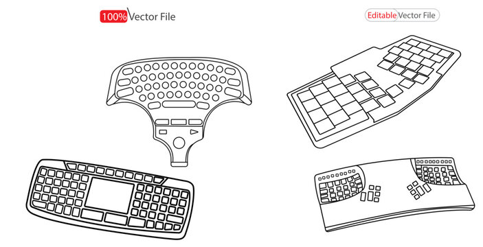 PC equipment, devices. Keyboard, Smartphone keyboard in light and dark mode. Keyboard line icon. Responsive keys, Computer gamer keyboard, all keys, vector illustration. Alphabets keys, game control 