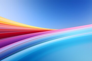 Wall Mural - Abstract rainbow lanes curves with blue sky background bright sun light banner wallpaper with copy space pride