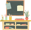 illustration set of desk with books and blackboard
