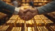 © ParinwatStudio - Gold dealer shaking hands with a client over a table of gold bars and certificates