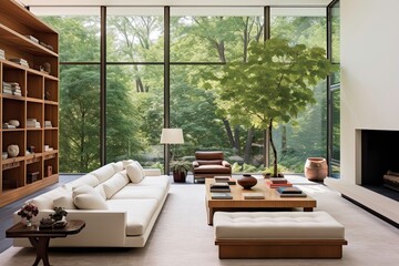 Wall Mural - Upscale Modern Living Room with Grand Forest View