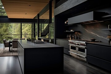 Wall Mural - New Luxury Kitchen Overlooking a Forest Landscape