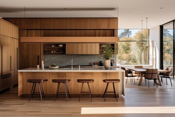 Wall Mural - New Open Concept Kitchen with Wood and White Tones