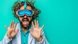 professor emotional joyful surprised at school with virtual reality sunglass