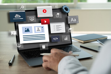 landing page development on a laptop screen LANDING PAGE (SEO concept)