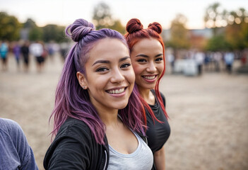 Poster - Young Woman Walking with Friends at Skate Park