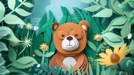 Wall Mural - A cute bear,layered paper style, paper folding art, A gorgeously rendered papercraft world, graphic design