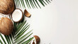 Coconut fruit on yhe table, space for text