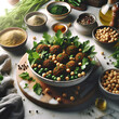 Fresh Falafel with Chickpeas and Herbs on Marble Counter