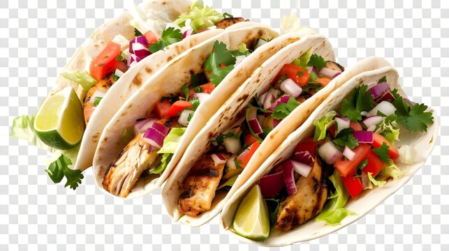 delicious grilled chicken tacos isolated on transparent background, ai generated