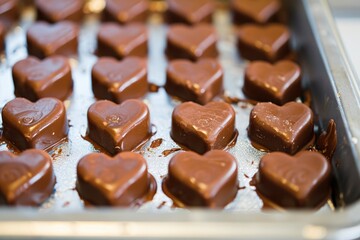 Wall Mural - tray of chocolate hearts is sitting on counter