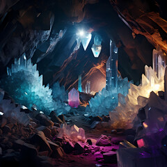 Wall Mural - Crystal caves with glowing gemstones. 