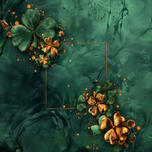A Green Background With Gold Flowers And A Gold Frame
