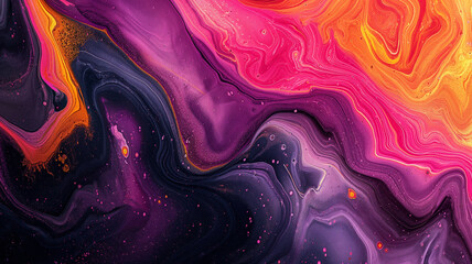 Canvas Print - A colorful painting with purple, orange and black swirls