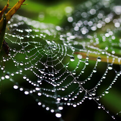 Sticker - Macro shot of a dew-covered spider web.