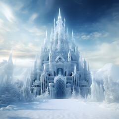 Wall Mural - Towering ice castle in a winter wonderland.