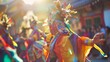 Mysterious and dreamy shot of a colorful ritual dance highlighting intricate costumes and traditional music at a cultural festival. .
