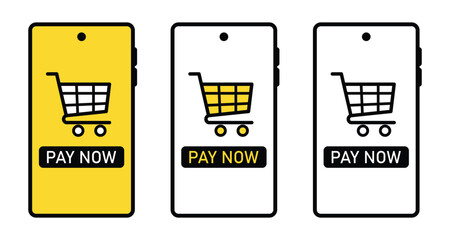 Poster - online shopping payment concept. make payment by smartphone. mobile phone with cart symbol. pay now button. creative vector design on transparent background.