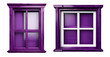 Purple wooden window frames with glass, exterior outdoor view, isolated on a black background. png