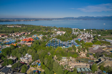 Wall Mural - Amusement park. Magnificent view of Lake Garda,Italy. Aerial photography with drone.