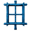Blue wooden window frame with a rustic look against a black background, png