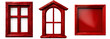 red wooden window frames against a white transparent background, png 