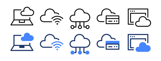 Fototapete - Digital storage cloud icons set illustration. Online network wireless computing.