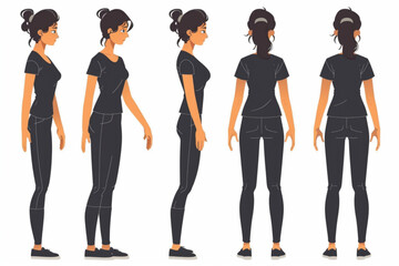 Wall Mural - Woman character constructor. A set of positions and views of the body, arms and legs, emotions for animation. Vector illustration vector icon, white background, black colour icon