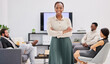 © peopleimages.com - Black woman, confident leader and portrait for presentation in office, company agenda and mentor. Female person, business meeting and coaching employees at work, mission and proud of vision at agency