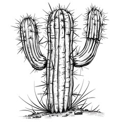 Wall Mural - Hand drawn doodle cactus illustration, cacti with flowers. Hand drawn illustration converted Ai generated 