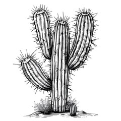 Wall Mural - Hand drawn doodle cactus illustration, cacti with flowers. Hand drawn illustration converted Ai generated 