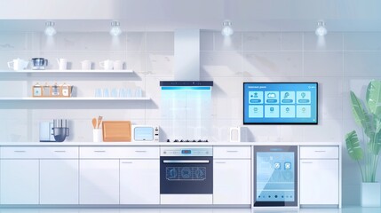 Modern kitchen interior design in smart home future technology