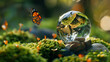 Crystal Ball on Nature Background with Butterfly.