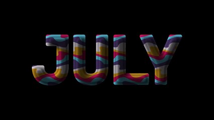 Poster - July animation text video with wave style on dark background