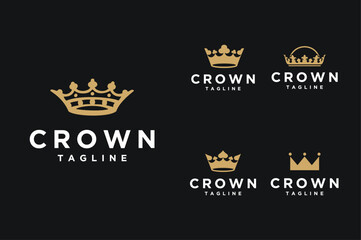 Wall Mural - Luxury crown Logo icon set collection on black background