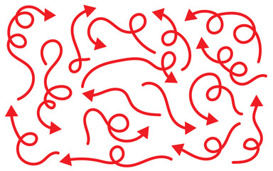 Poster - Hand drawn scribble red arrow set. Arrow mark icons. Doddle arrow set. Collection of hand drawn arrows. simple arrows isolated on white background. Texture design elements of scribble lines. 11:11