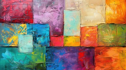 Poster - Modern abstract painting with colorful textured patterns on canvas