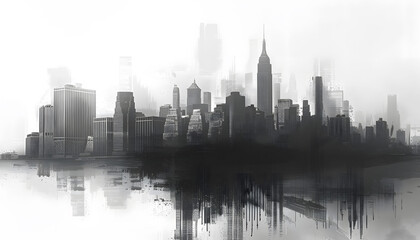 Contemporary style minimalist artwork poster collage illustration NY city of America city grafic b&w style