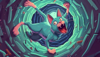 Wall Mural - A curious cat slipped through a wormhole, tumbling into a parallel universe filled with talking animals and gravitydefying landscapes