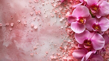 Sticker - Spa theme with beautiful orchid blossoms and pink sea salt with space for text