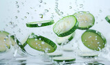 Fototapeta Pokój dzieciecy - Zucchini  vegetables banner with water drops, generated ai